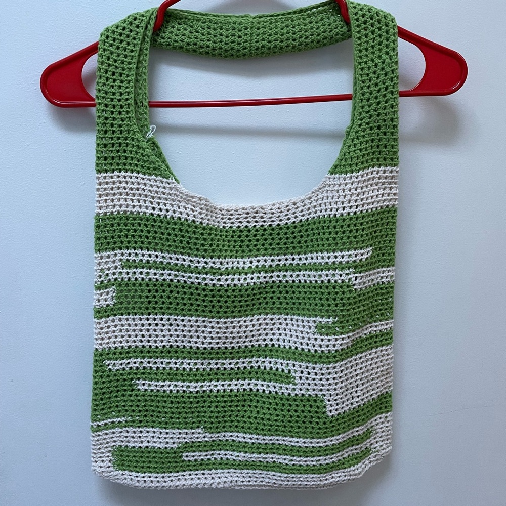 Green and Ivory Crochet Tote